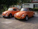 Twee oranje Volkswagen kevers